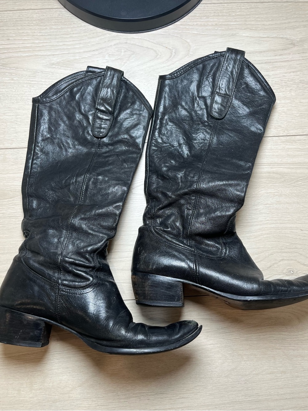 Black Leather Mid-Calf Western Boots - Women made in Italy vintage